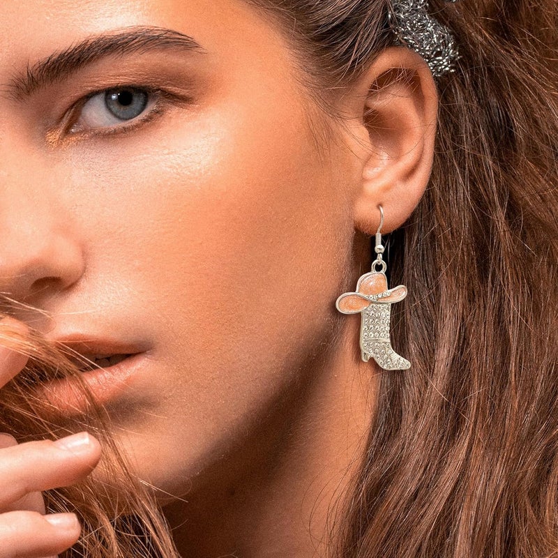 RechicGu Rhinestone Western Boots Earrings Cowgirl Cowboy Enamel Hat Bohemian Rodeo Boot Drop Dangle Earrings for Women - Image 3